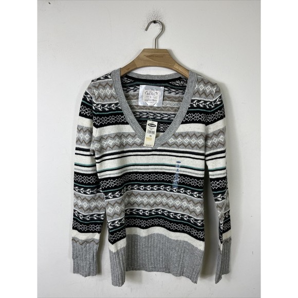 Old Navy Women's Lambs Wool Blend Fair Isle Pullover V Neck Sweater XS NWT $24 - Picture 1 of 7
